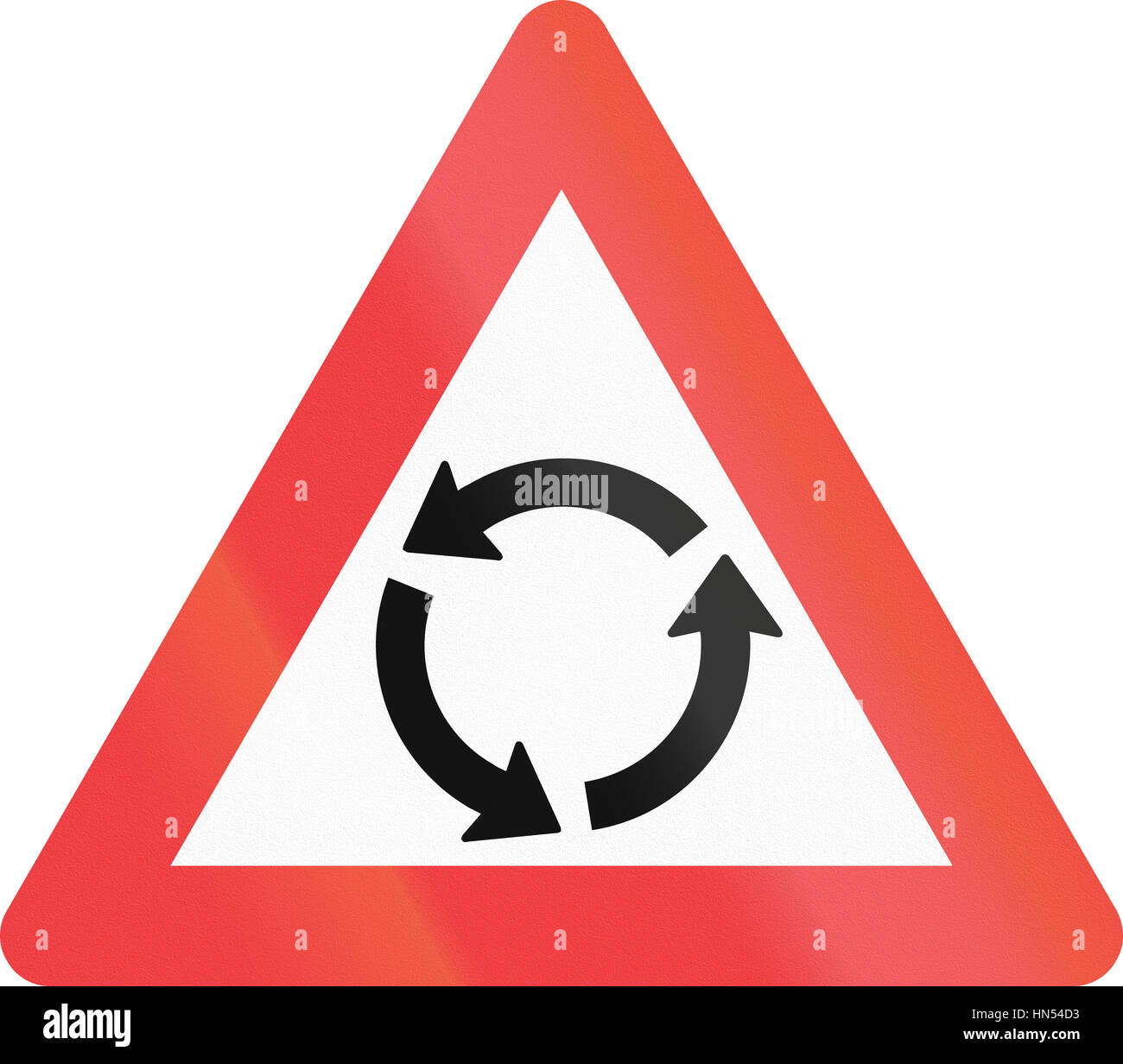 Warning road sign used in Denmark Roundabout warning Stock Photo Alamy