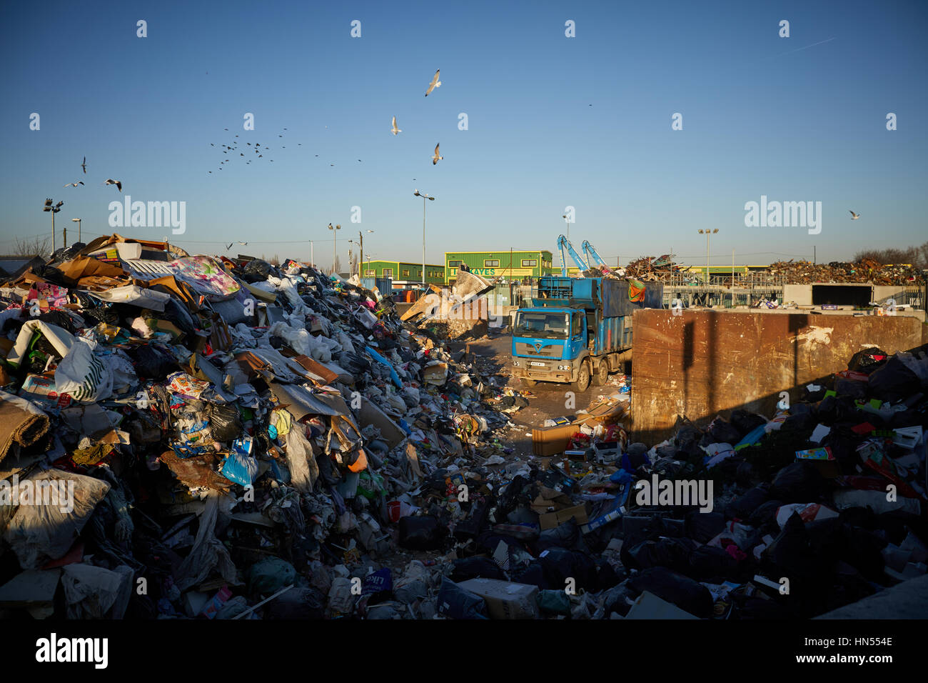 A large pile of rubbish mound at Mount Road Council run Landfill tip recycling dump in Gorton, Manchester, England, UK    Landfill council recycle cen Stock Photo