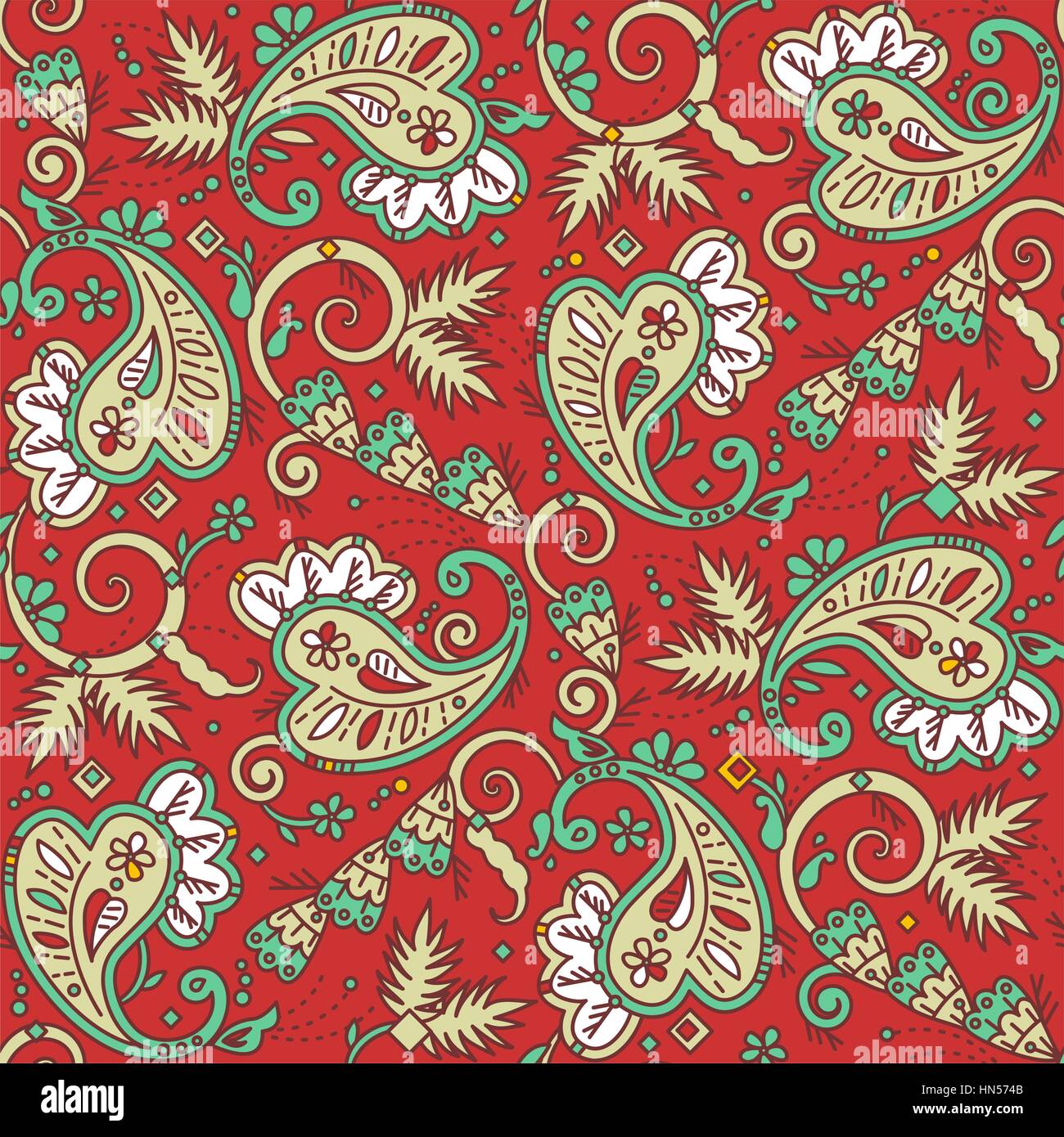 Seamless (easy to repeat) paisley pattern background (swatch, wallpaper, tile, print, texture), suitable for Christmas projects. Stock Vector
