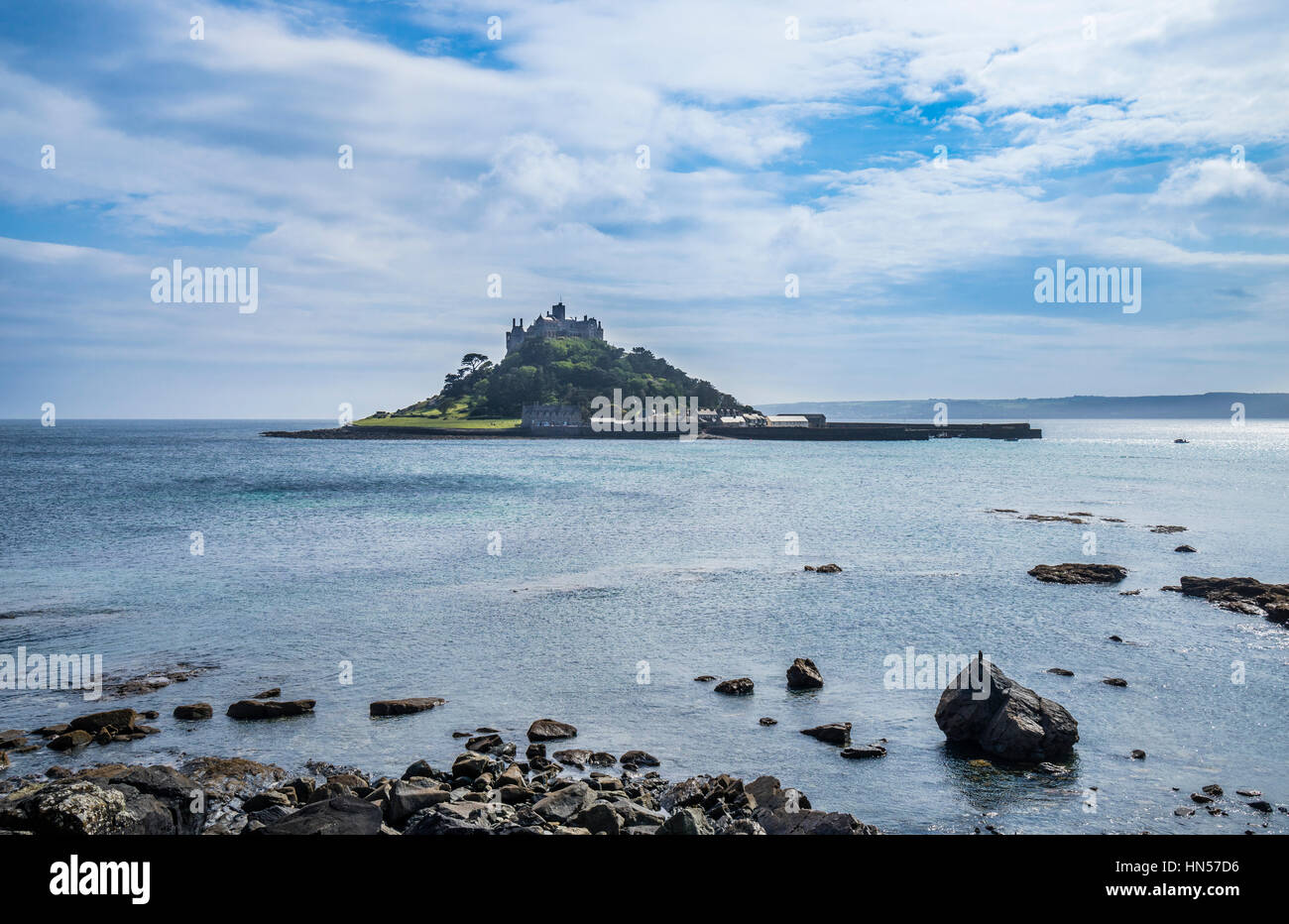 United Kingdom, South West England, Cornwall, Marazian, view of St. Michael's Mount at high tide Stock Photo