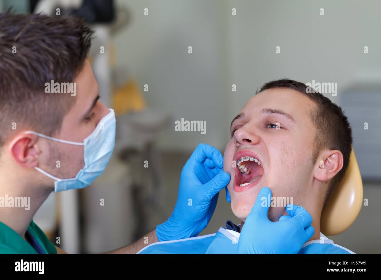 Patient with a dental braces at the clinic Stock Photo Alamy