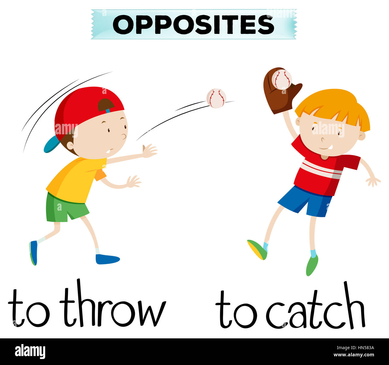 Opposite words with throw and catch illustration Stock Photo Alamy