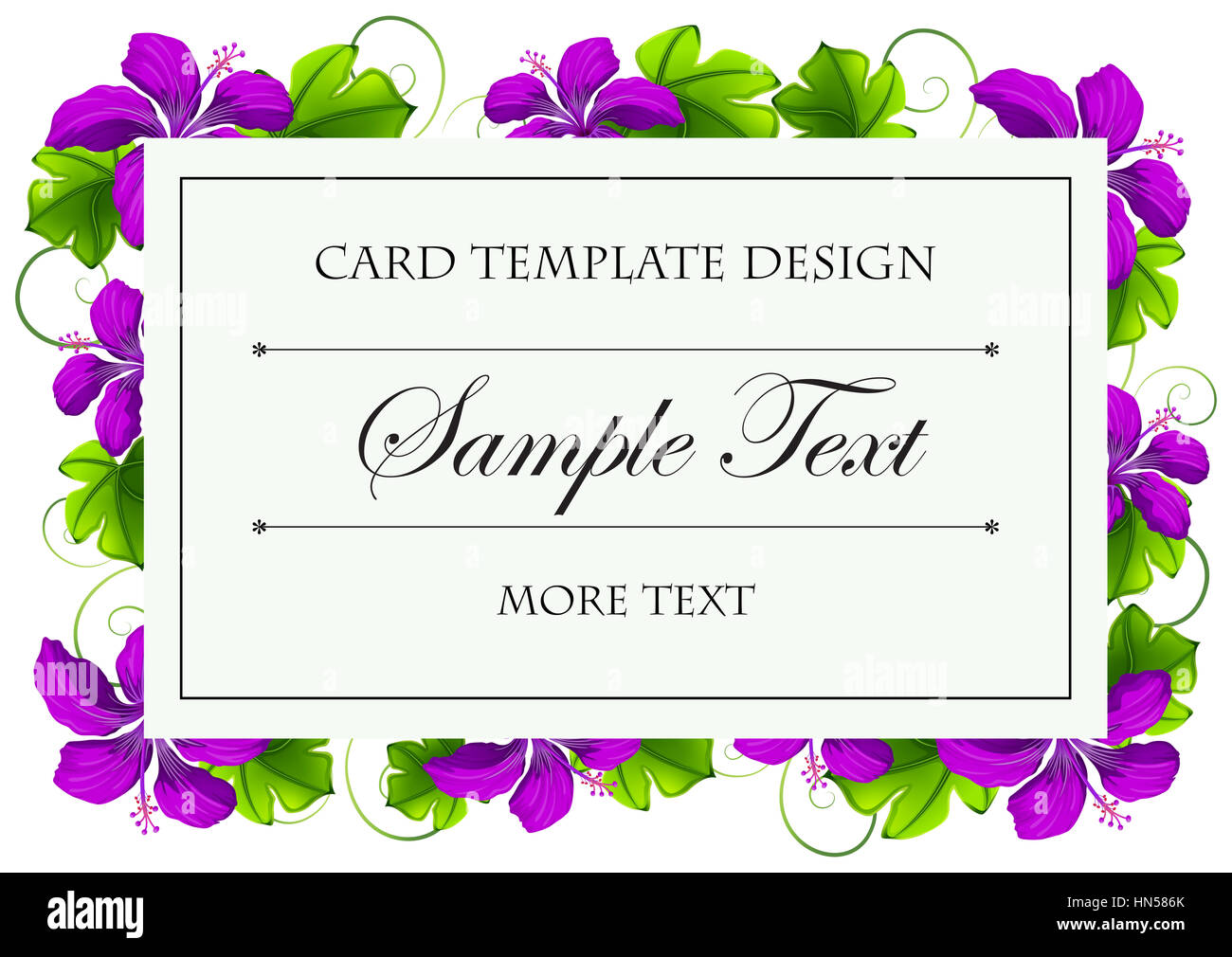 Card template with purple flowers illustration Stock Photo Alamy