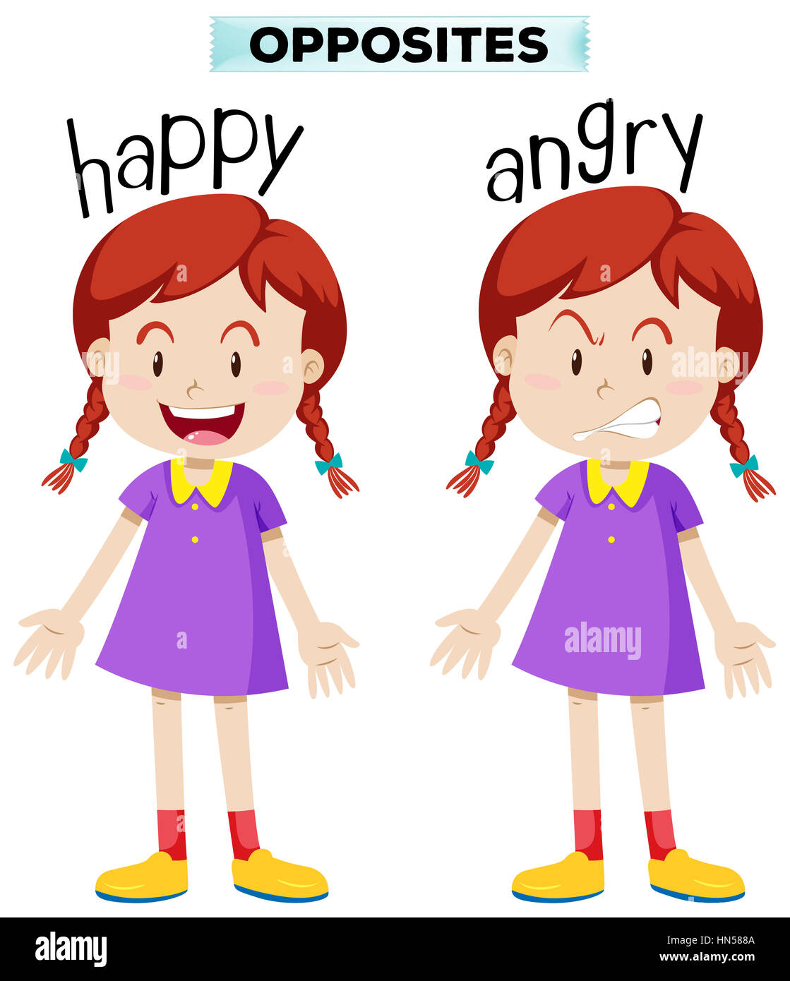 Opposite wordcard for happy and angry illustration Stock Photo - Alamy