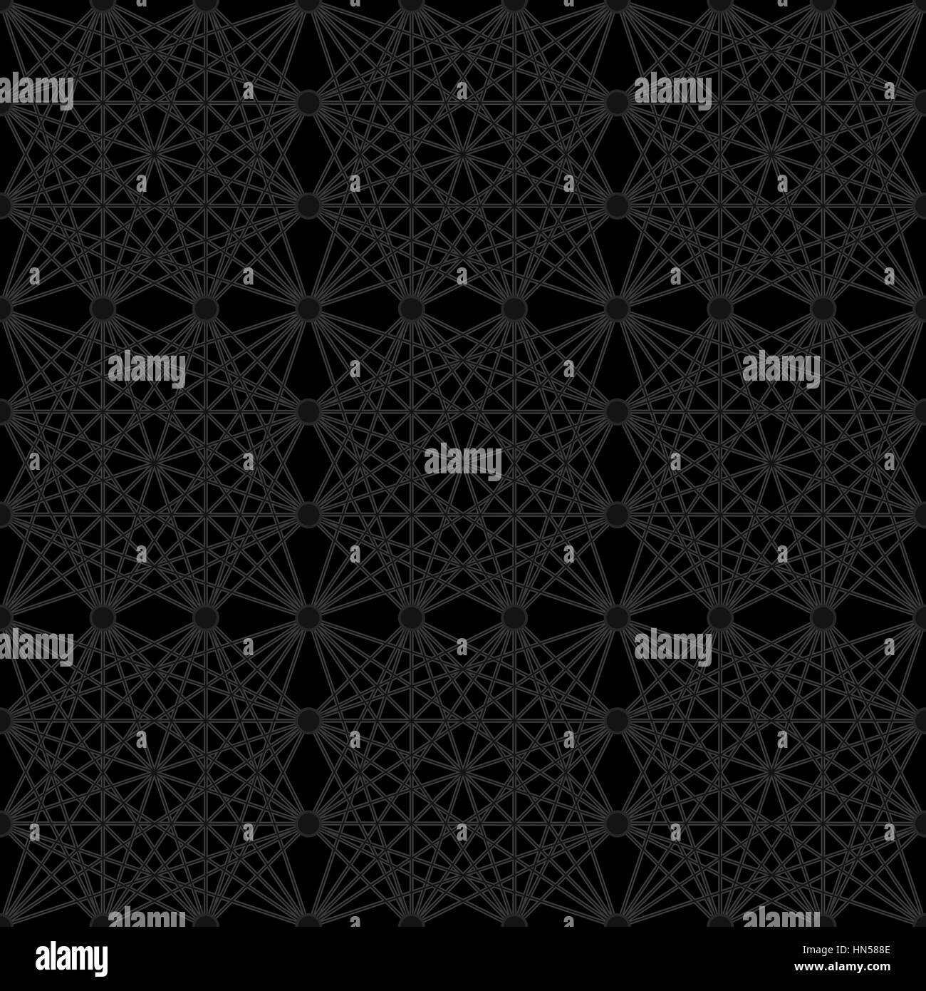 Intricate repeating square matrix pattern of neon lines on black background - seamless editable repeating vector background wallpaper Stock Vector