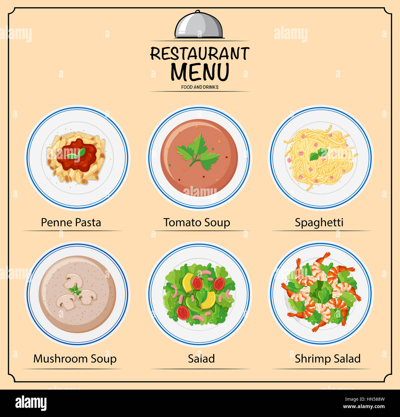 Different types of dishes on menu illustration Stock Photo Alamy
