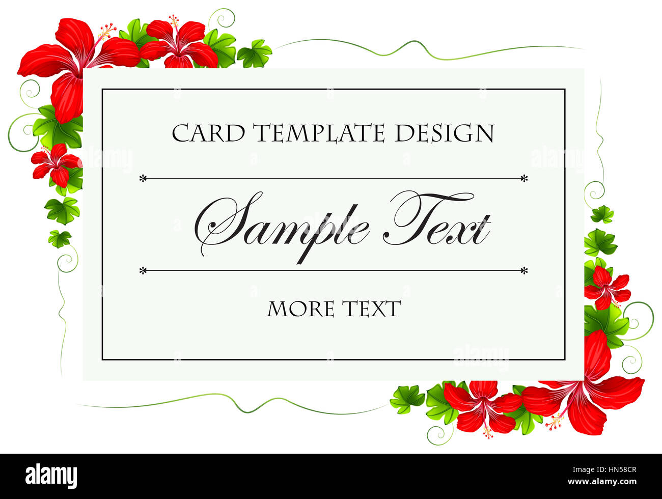 Card template with flowers and leaves illustration Stock Photo - Alamy