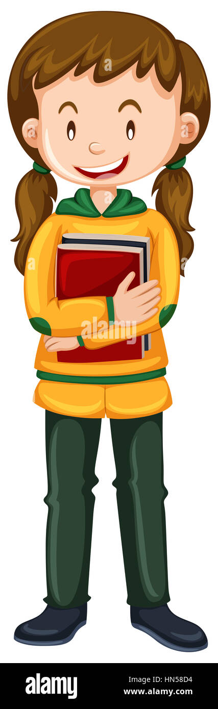 Girl with books on white background illustration Stock Photo