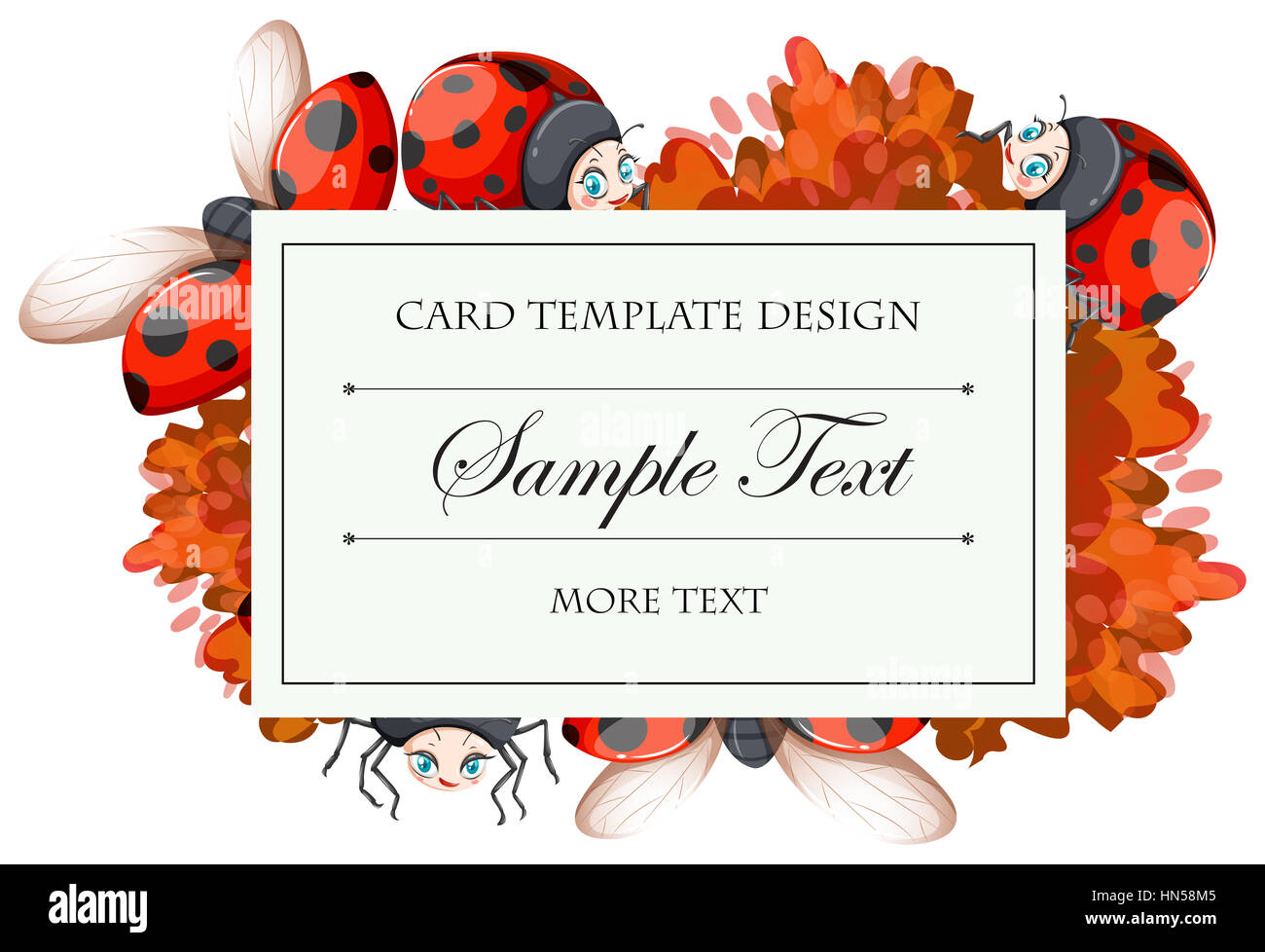 Card template with ladybugs illustration Stock Photo - Alamy