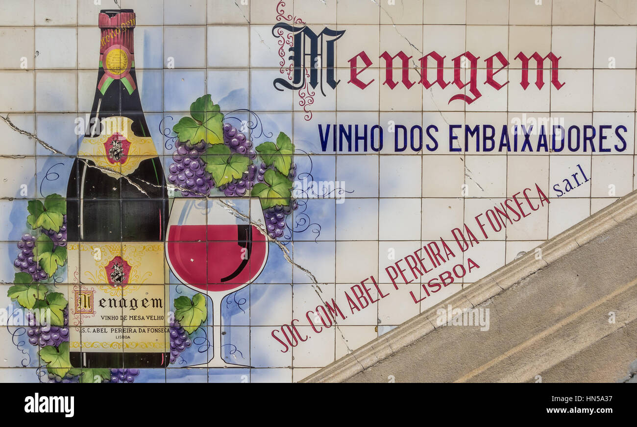 Add in tiles for Portuguese wine on a market in Porto, portugal Stock Photo