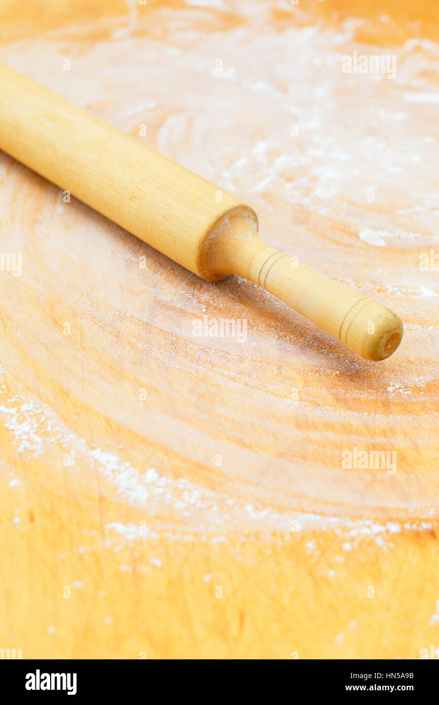 Wooden rolling pin on kitchen Stock Photo Alamy