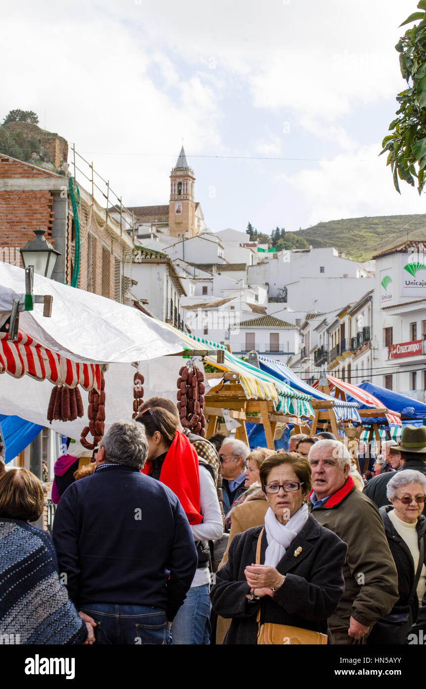 Crowd at Fiesta de matanza, market, Annual Celebrations in Ardales.Andalusia, Spain. Stock Photo