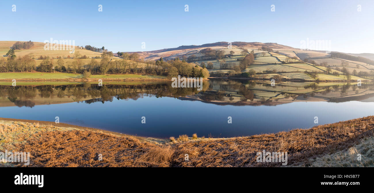 Beautiful winter morning at Ladybower reservoir, Peak District, Derbyshire, England Stock Photo