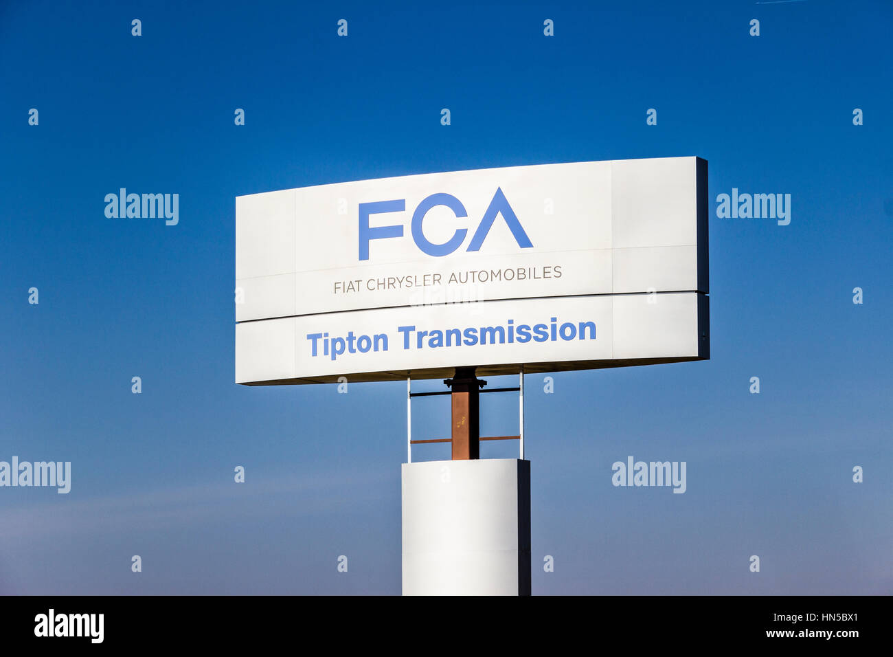 Indianapolis - Circa February 2017: FCA Fiat Chrysler Automobiles Transmission Plant. FCA sells vehicles under the Chrysler, Dodge, and Jeep brands IV Stock Photo