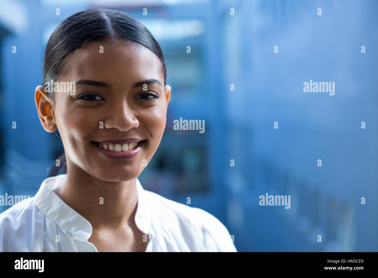 Portrait of a business executive smiling in office Stock Photo - Alamy