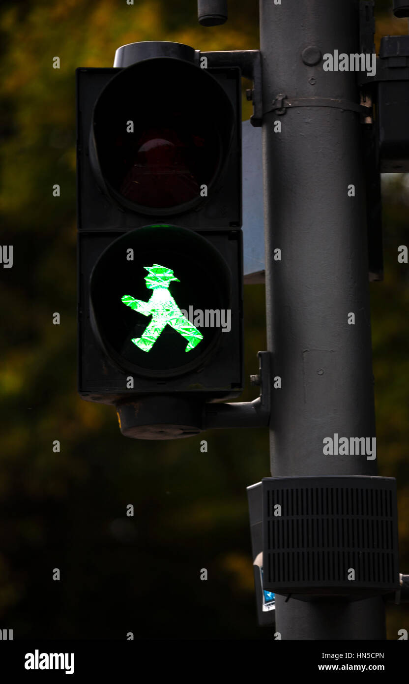 Green Pedestrian Crossing Sign. Berlin Germany Stock Photo