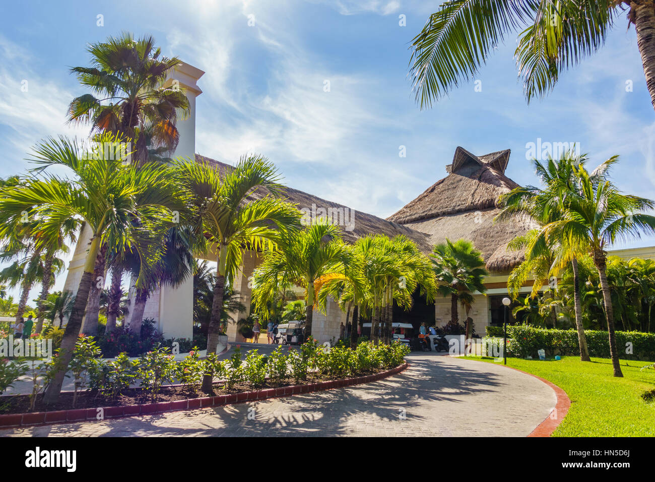 Entrance to the Grand Bahia Principe Coba an all inclusive resort in the Riviera Maya, Quintana Roo, Mexico. Stock Photo