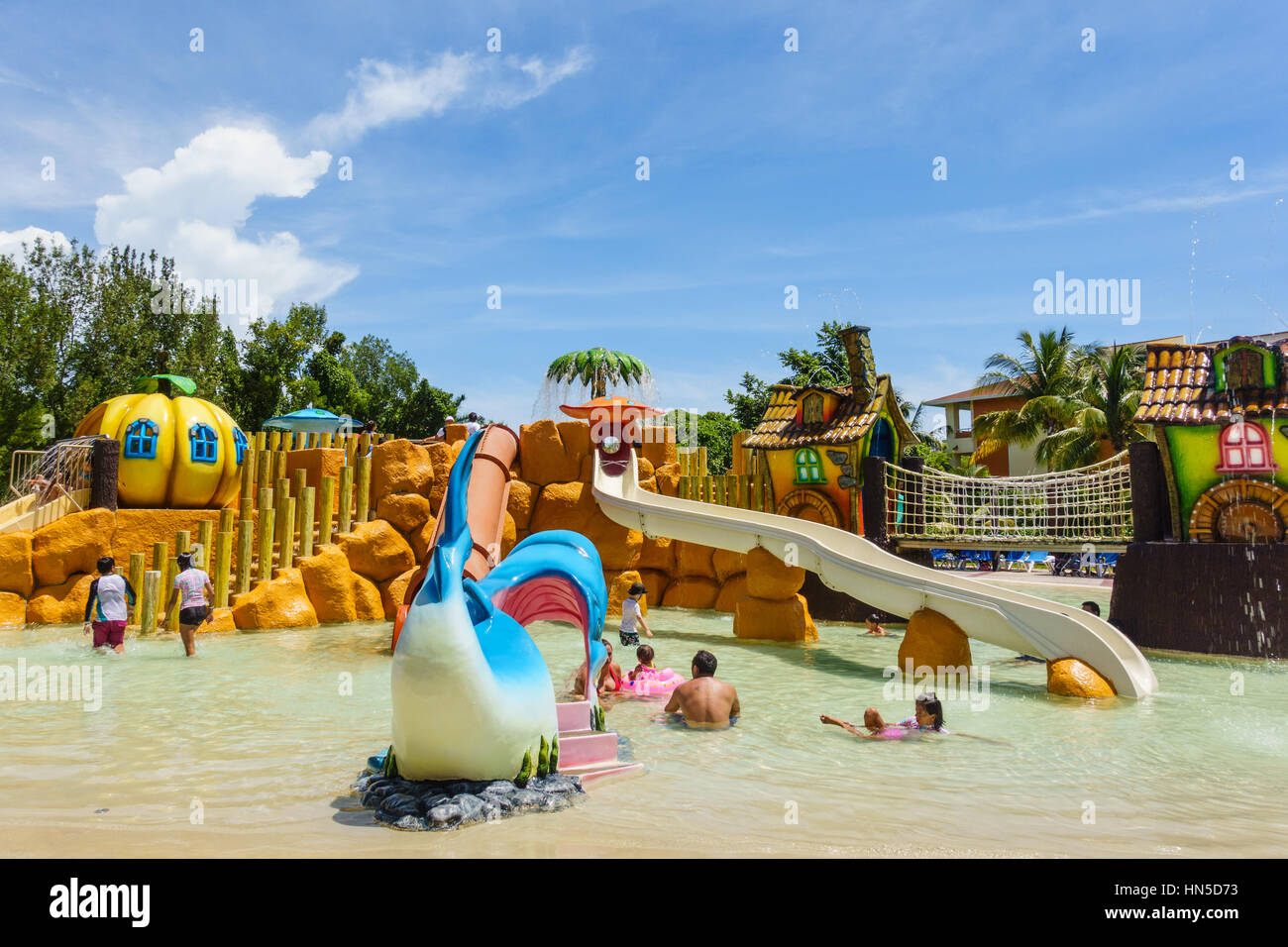 Children's water park at the Grand Bahia Principe Coba all inclusive resort in the Riviera Maya, Quintana Roo, Mexico. Stock Photo