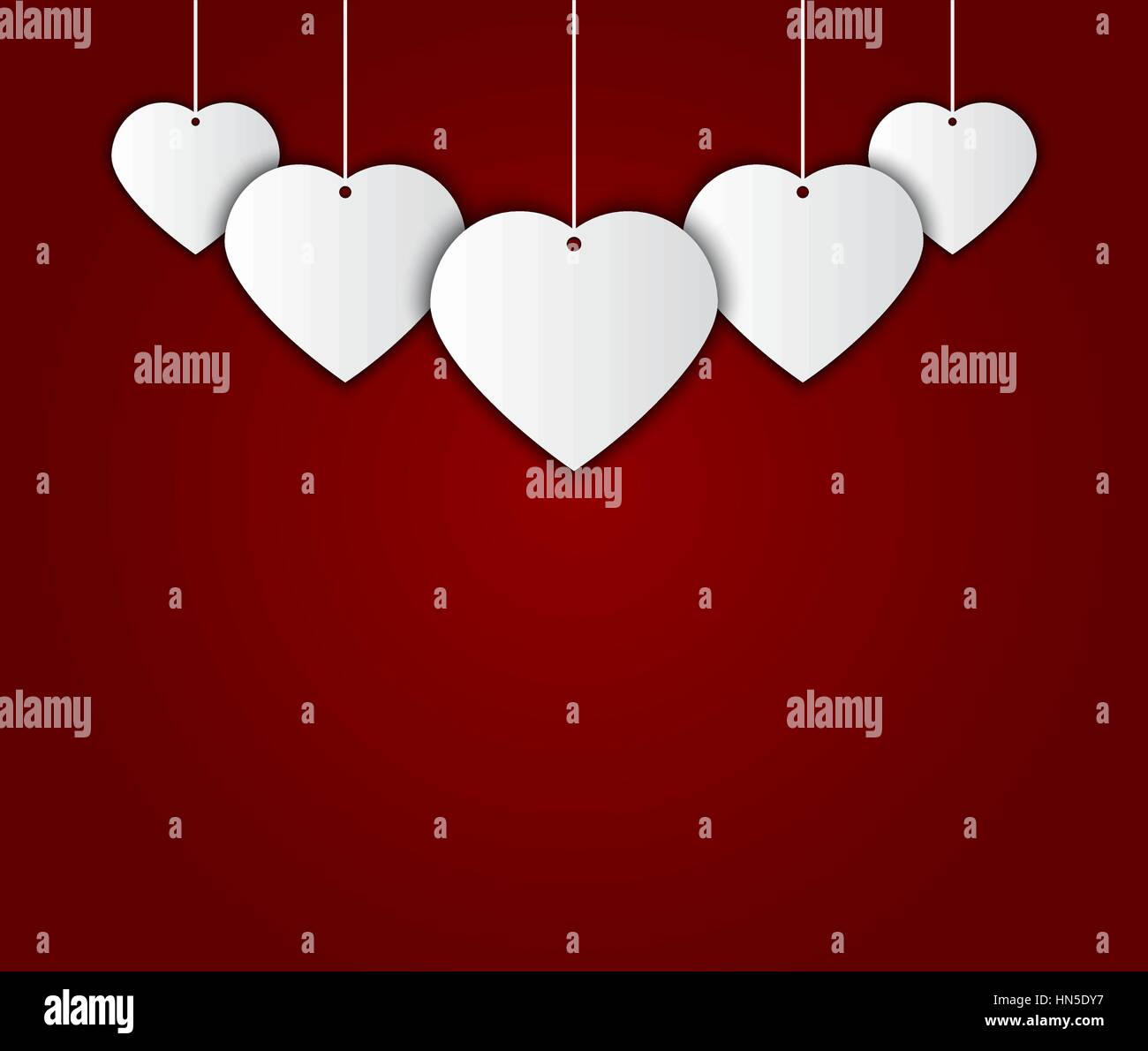 Valentine s day abstract red background with vintage white paper hearts ...
