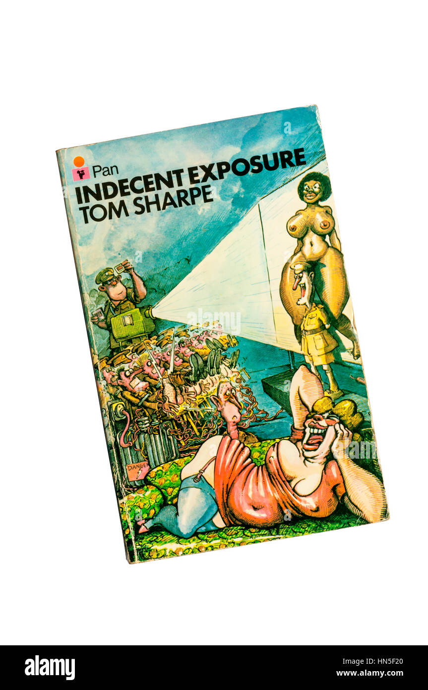 A paperback copy of Indecent Exposure by Tom Sharpe.  Published by Pan. Stock Photo