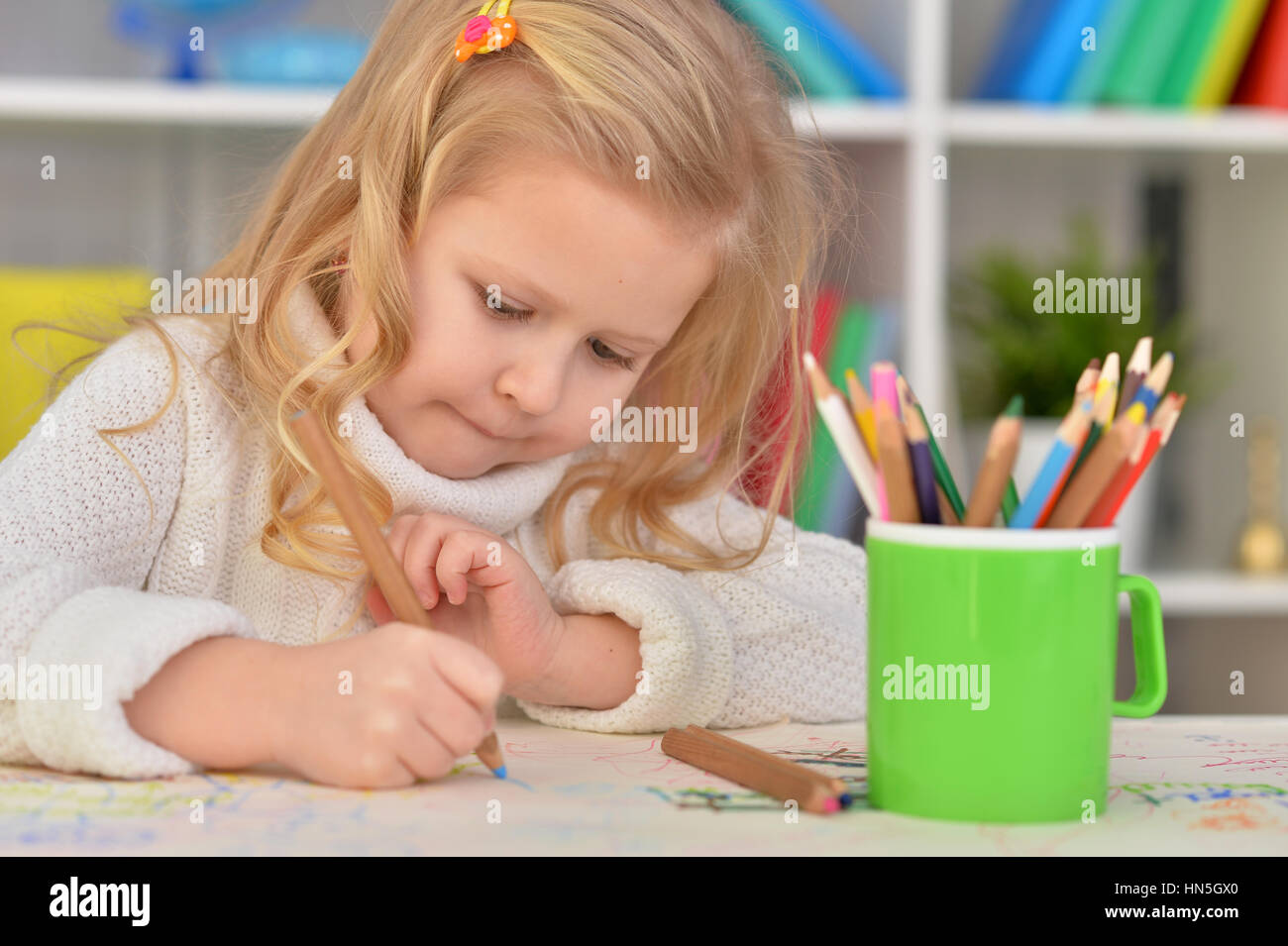 cute little girl drawing Stock Photo Alamy