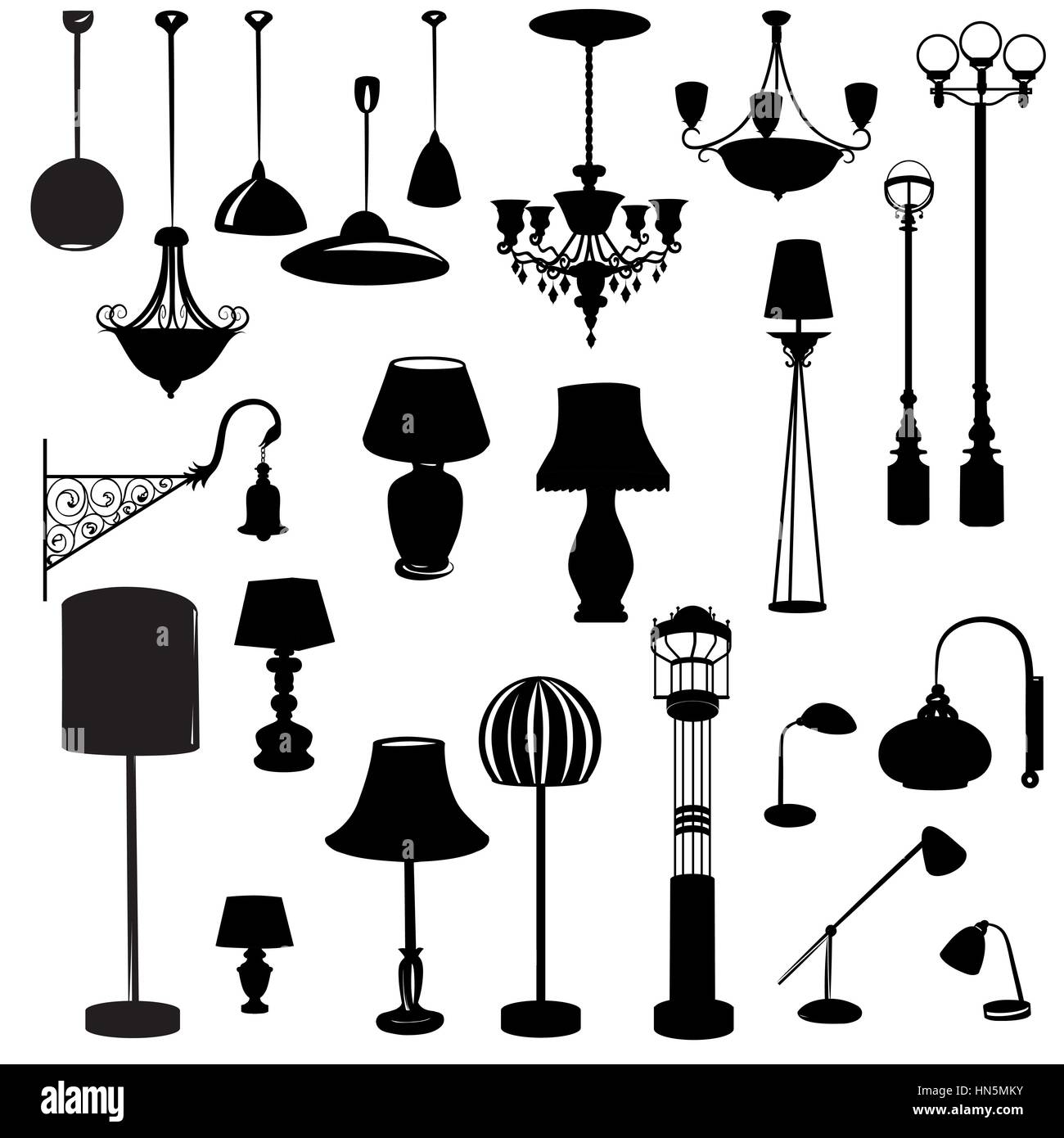 Interior furniture icons. Ceiling lamp icon set. Silhouette ceiling lamps  light for home appliance indoor furniture Stock Vector Image & Art - Alamy