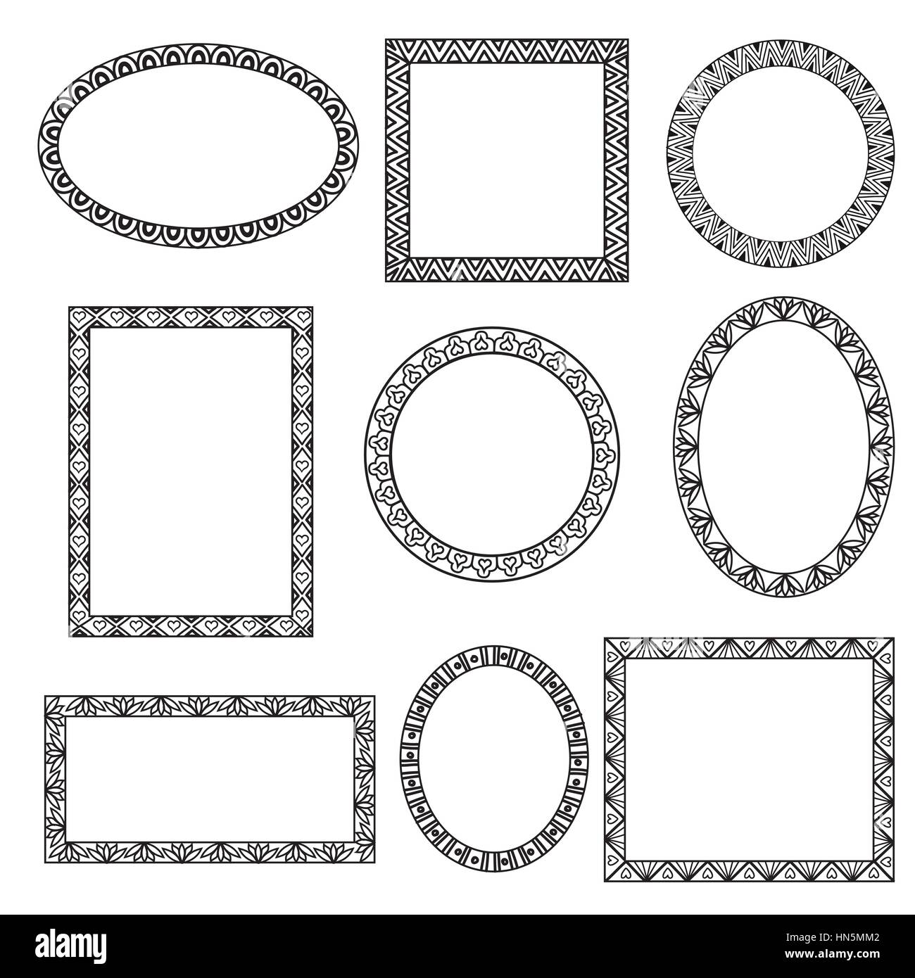 Frame set. Different shape frames in doodle style. Retro border and ...