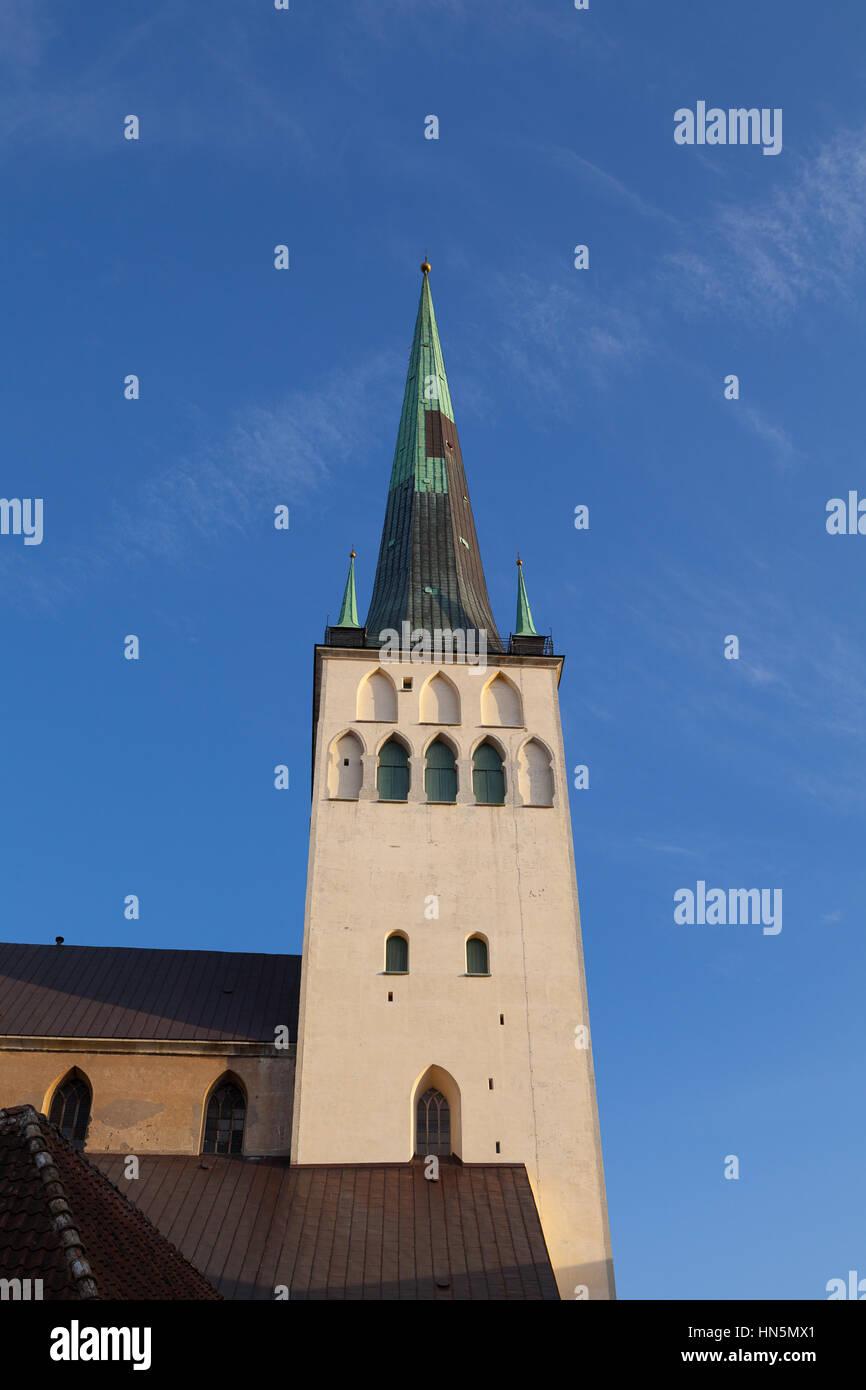 Beautiful St. Olaf church in the Old Town of Tallinn, Estonia Stock ...