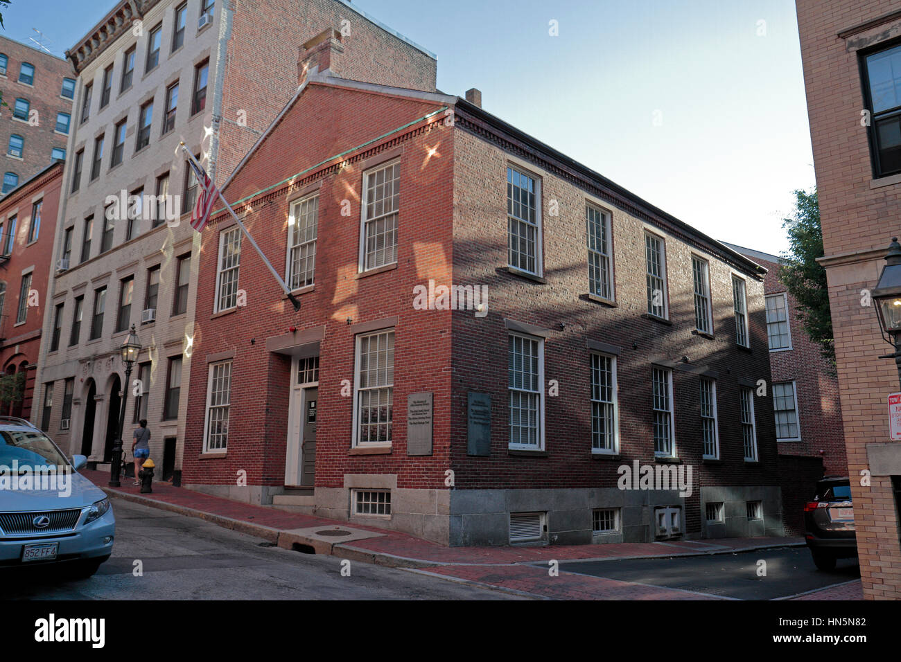 The Abel Smith School, Joy St, on the Black Heritage Trail, Beacon Hill, Boston, Massachusetts, United States. Stock Photo