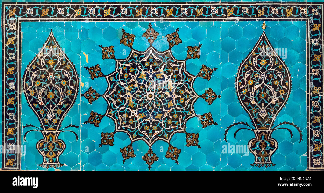 Iranian tile mosaic panel, late 1400s (Safavid Dynasty), from Isafahan, Persia. Stock Photo