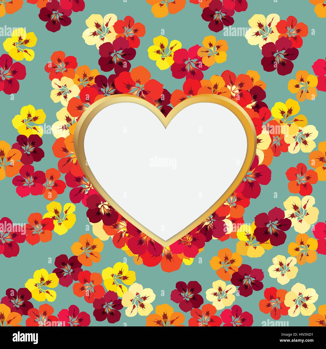 Valentines Day Floral Greeting Card. Flowe rframe with love heart shape ...