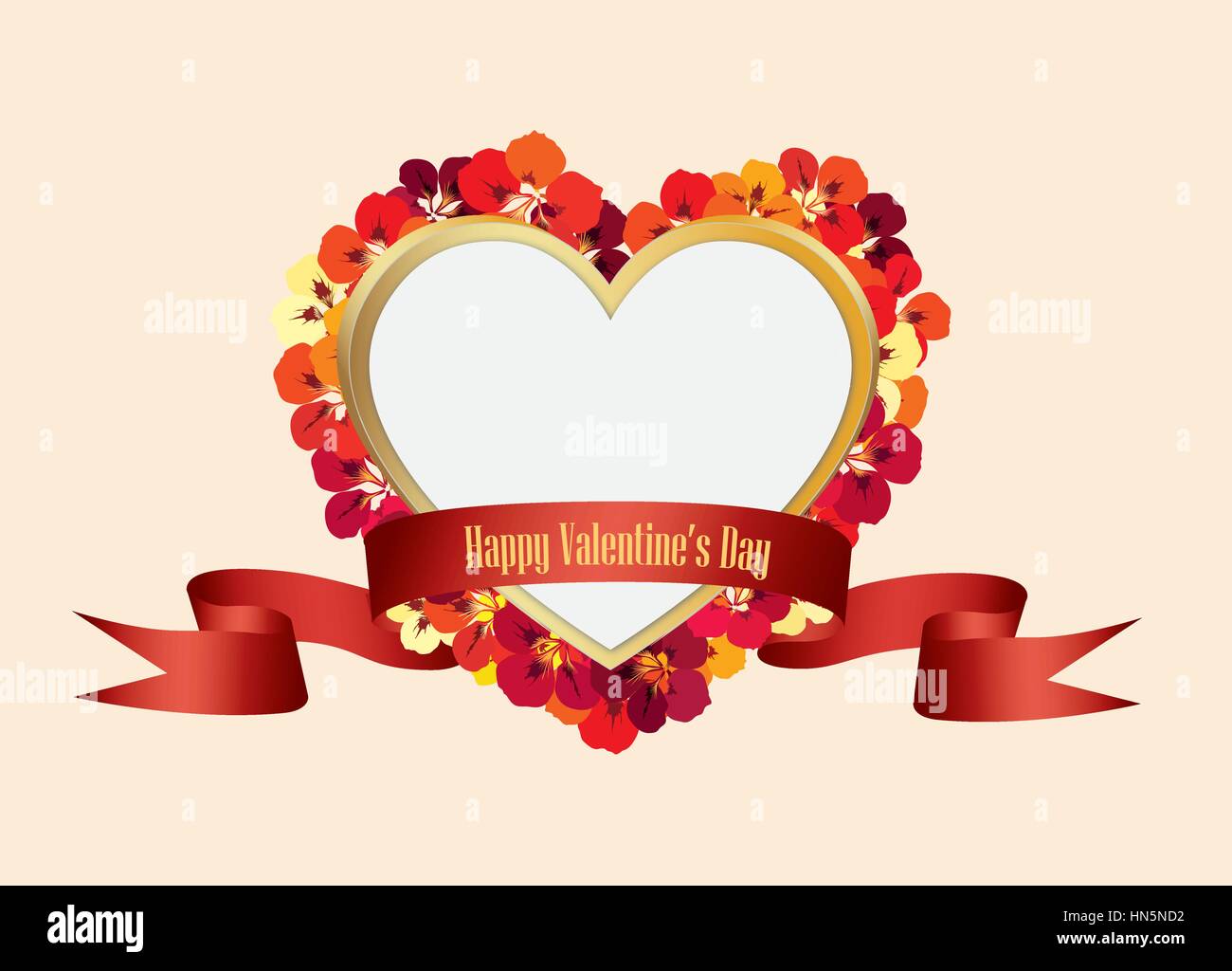 Valentines Day Floral Greeting Card. Flower frame with love heart shape ...