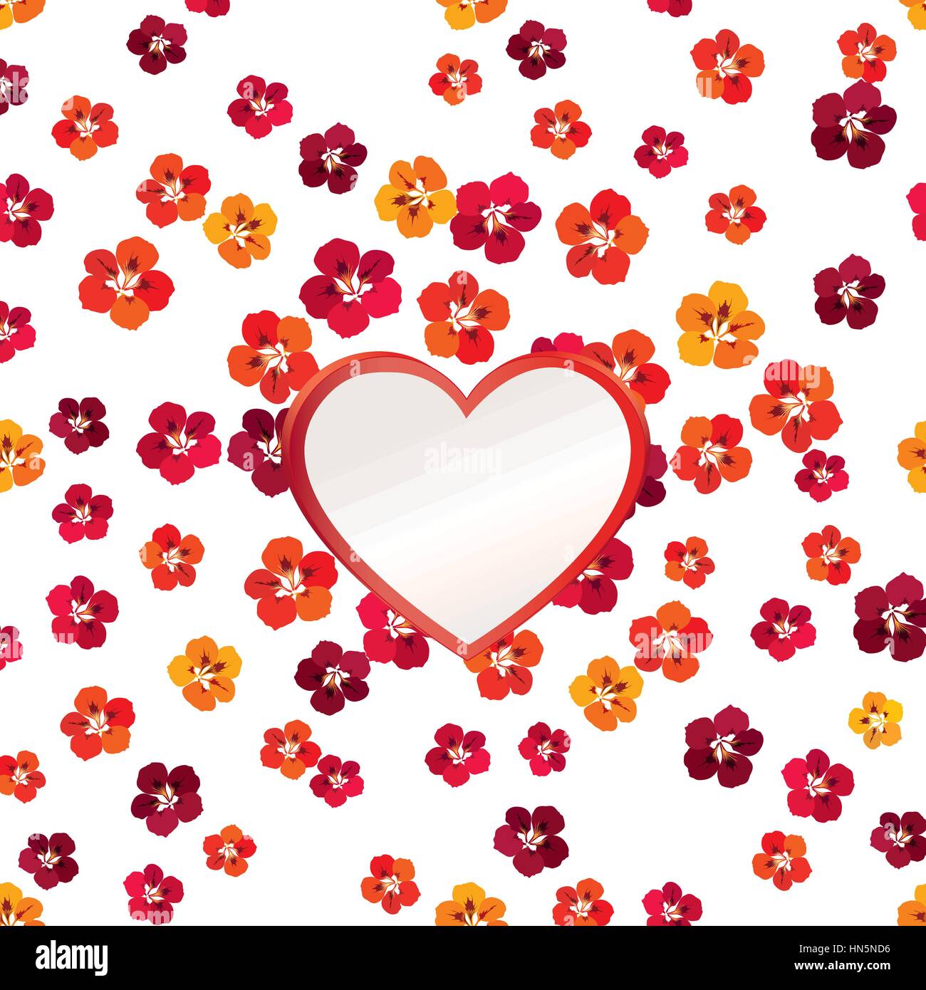 Valentines Day Floral Greeting Card. Flower frame with love heart shape ...