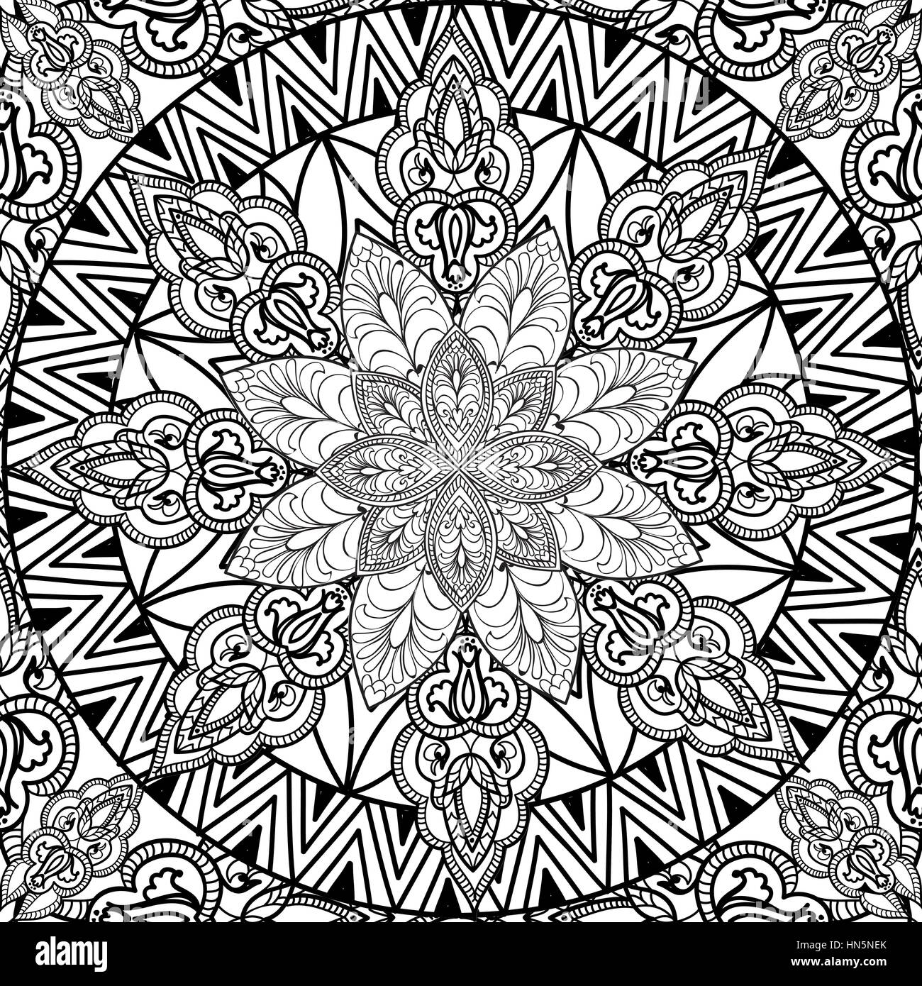 Abstract floral seamless pattern. Geometric ornament texture. Oriental ethnic line mandala background. Stock Vector