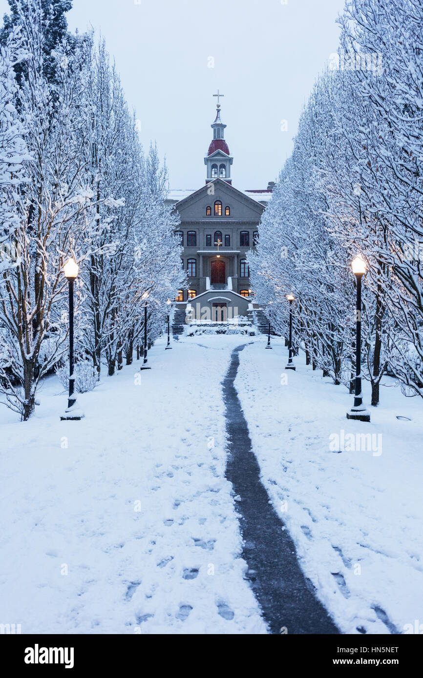 Early morning winter scene at St. Ann's Academy. Victoria, BC, Canada Stock Photo