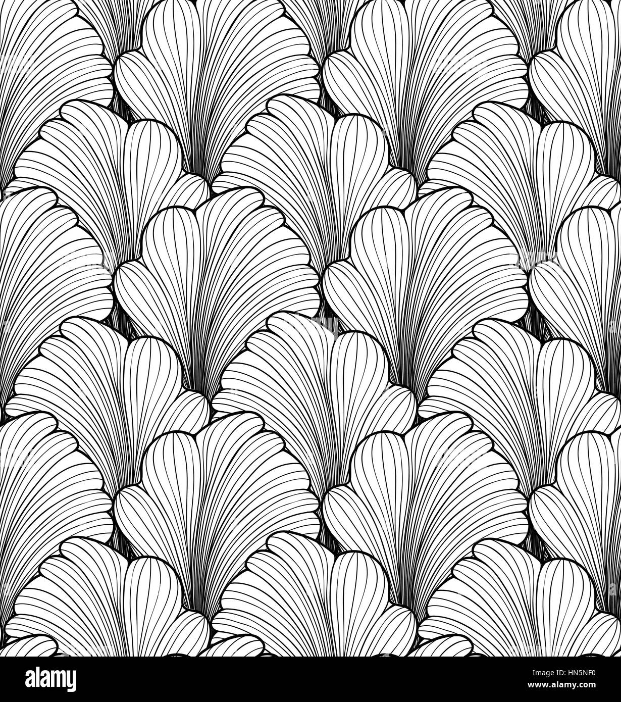 Abstract floral seamless pattern. Geometric line leaves black ornament