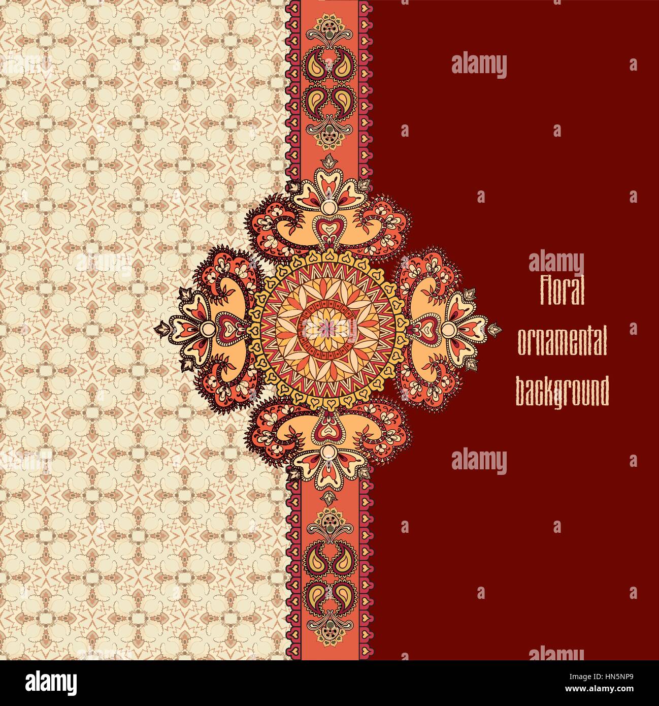 Flourish tiled pattern. Abstract floral geometric seamless oriental background. Fantastic flowers and leaves. Wonderland motives of the paintings of a Stock Vector