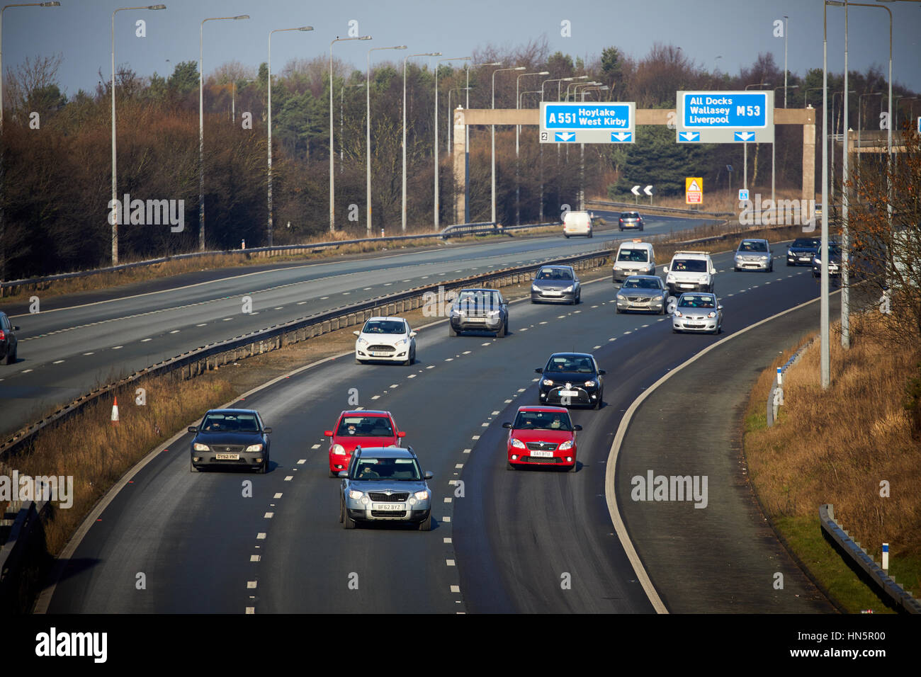 M53 motorway carriageway network  in Wallasey, Merseyside, Wirral, England, UK. Stock Photo