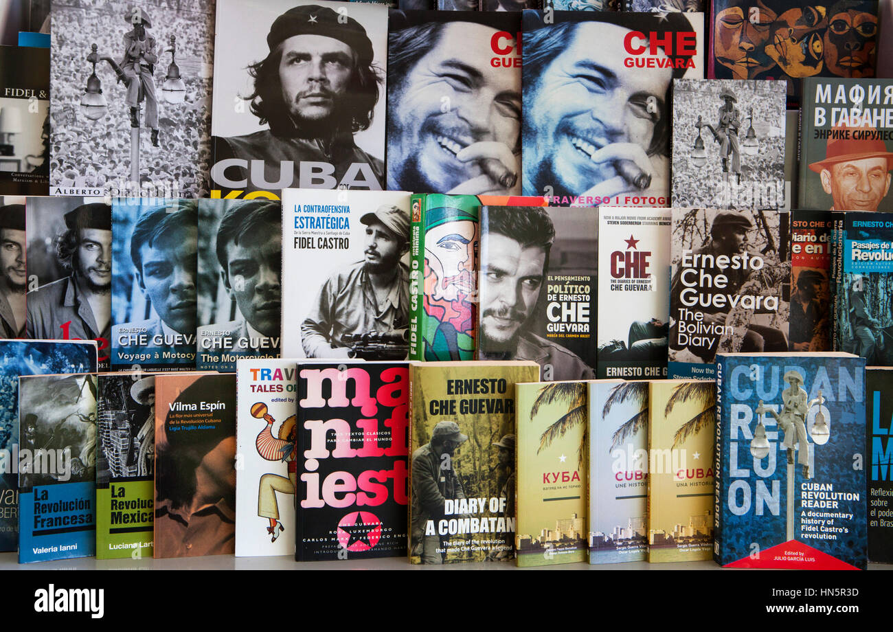 Periodicals, mostly of Che Guevara, for sale at the tourist store at the Bacunayagua Bridge over the Yumuri Valley on the Via Blanca highway  in Matan Stock Photo