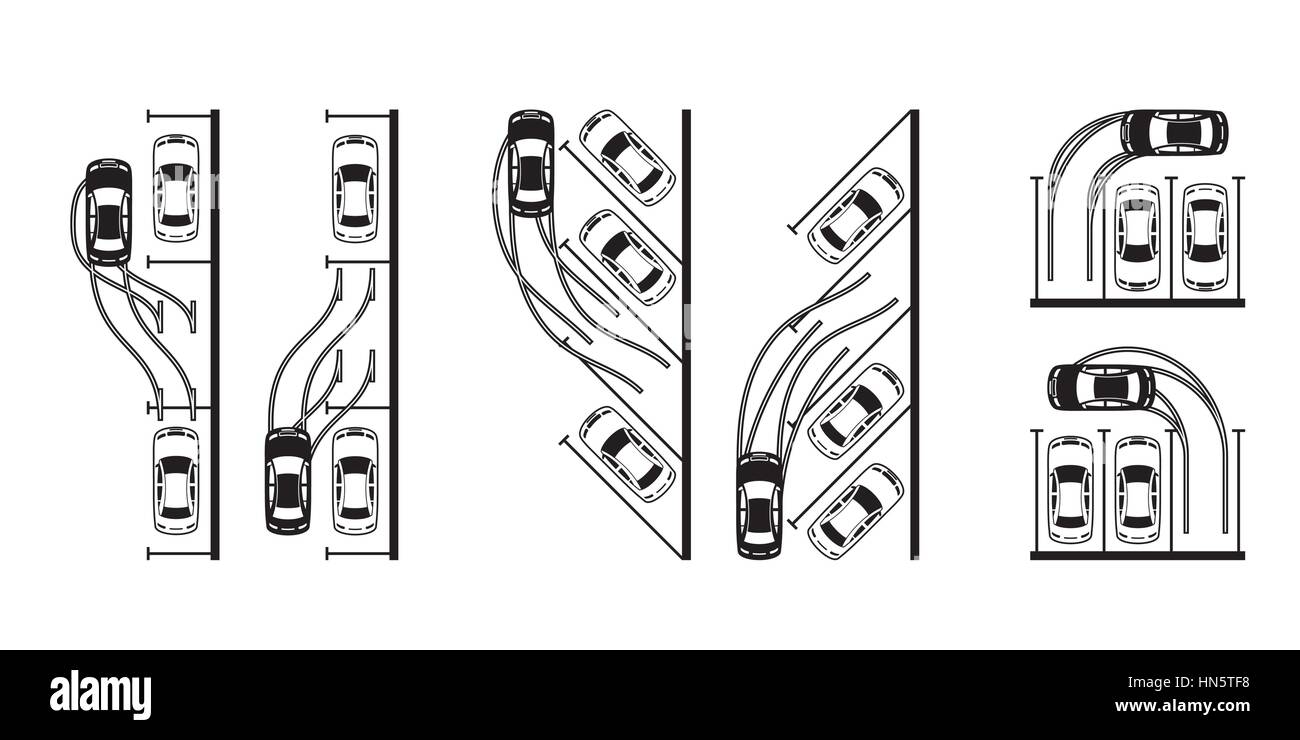 Different types of parking a car - vector illustration Stock Vector