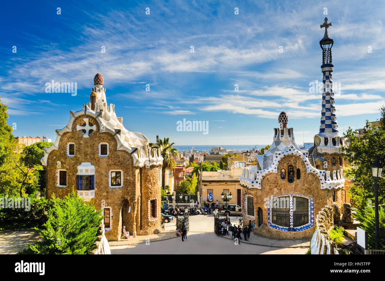 Park Guell in Barcelona, Spain on a sunny day Stock Photo