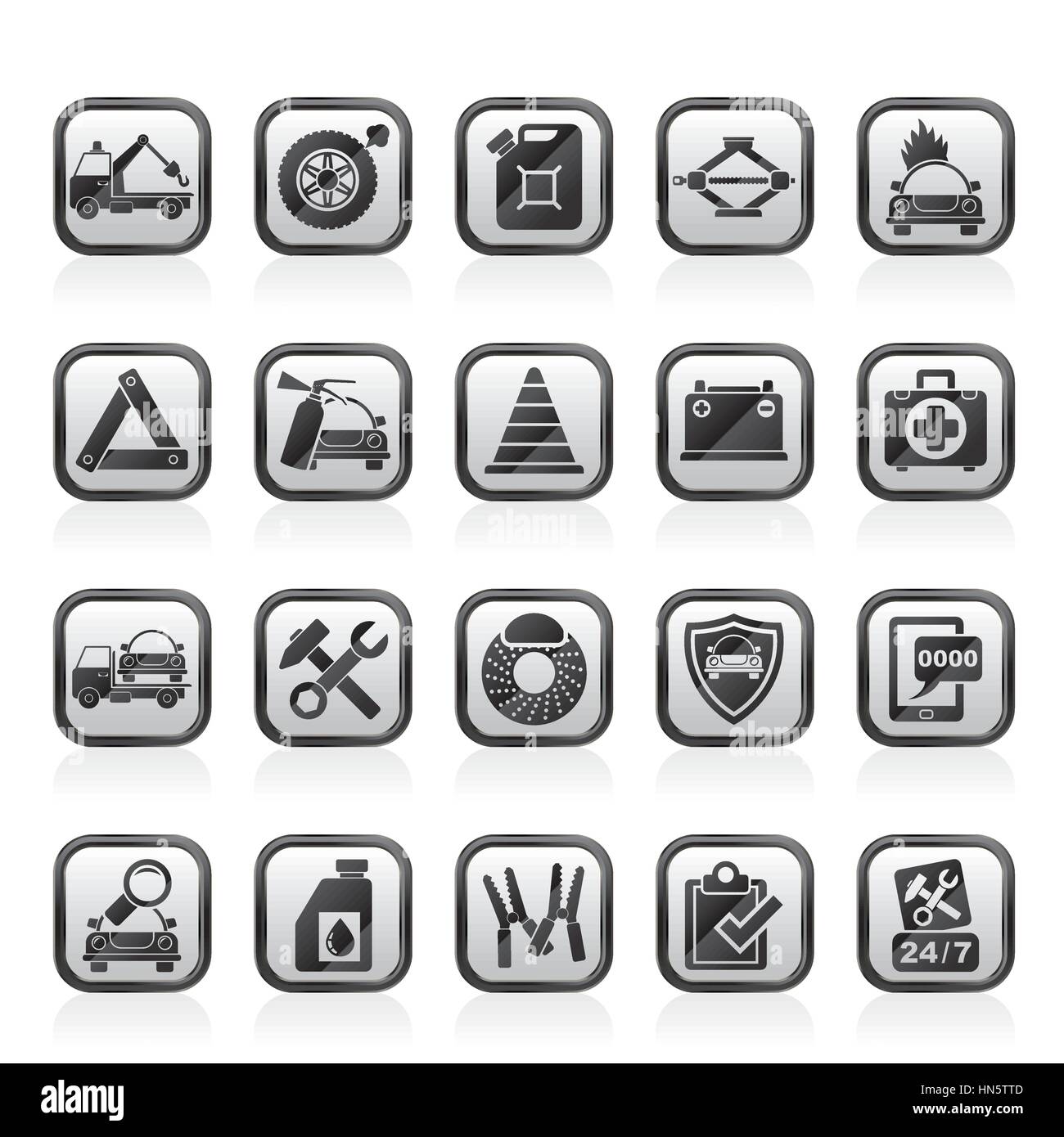 Roadside Assistance and tow  icons Stock Vector