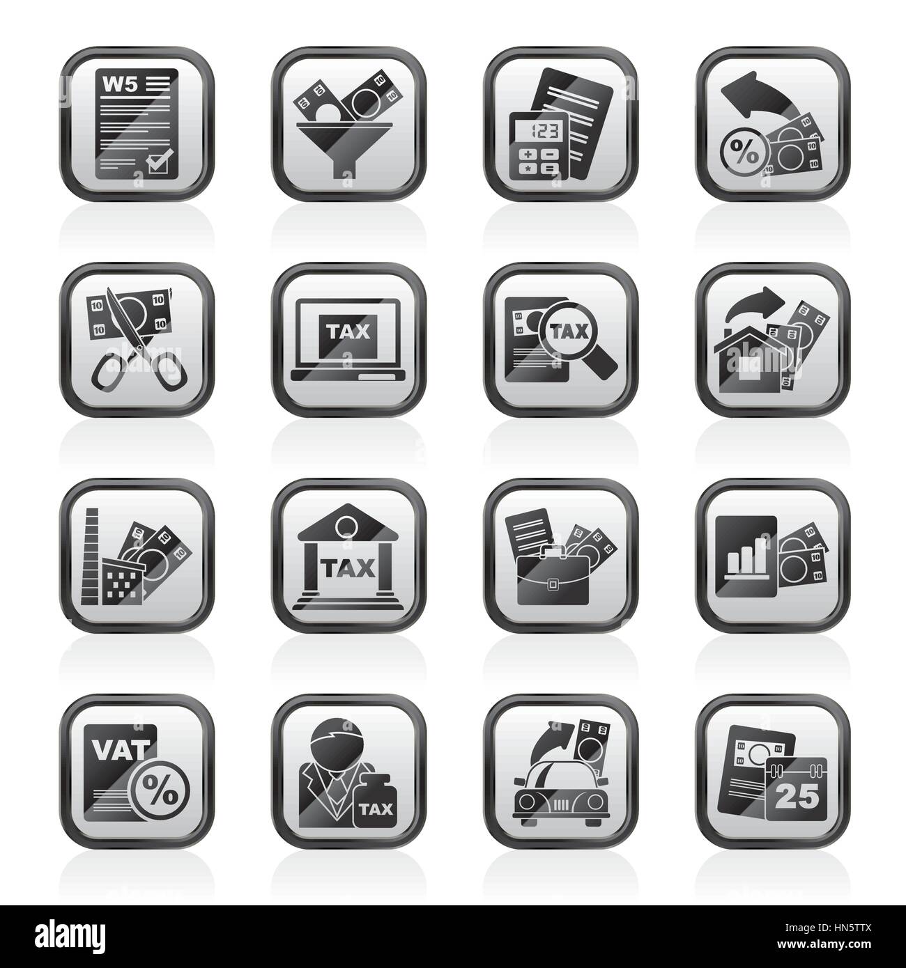 Taxes, business and finance icons Stock Vector