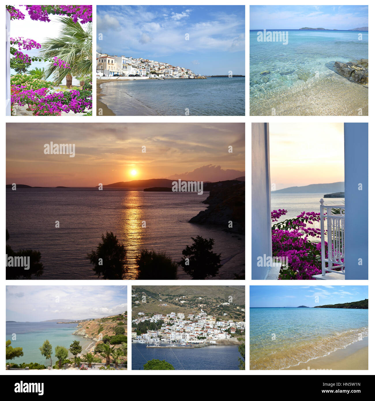 photo collage of Andros island Greece Stock Photo