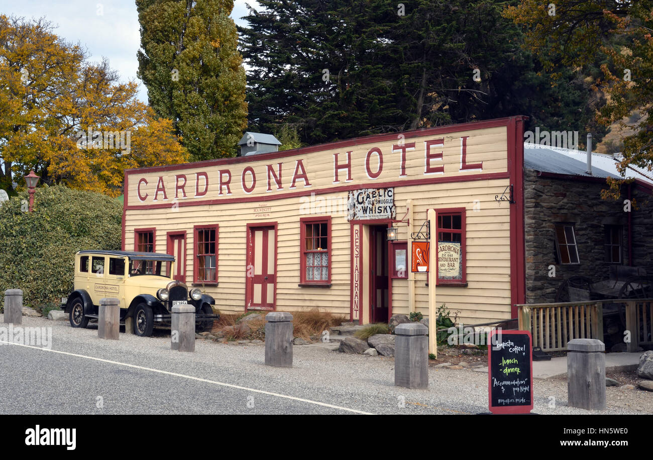 Wanaka, New Zealand - April 14, 2013: Historic Cardrona Hotel built in 1863 near the town of Wanaka. Central Otago is one of New Zealand's oldest hote Stock Photo