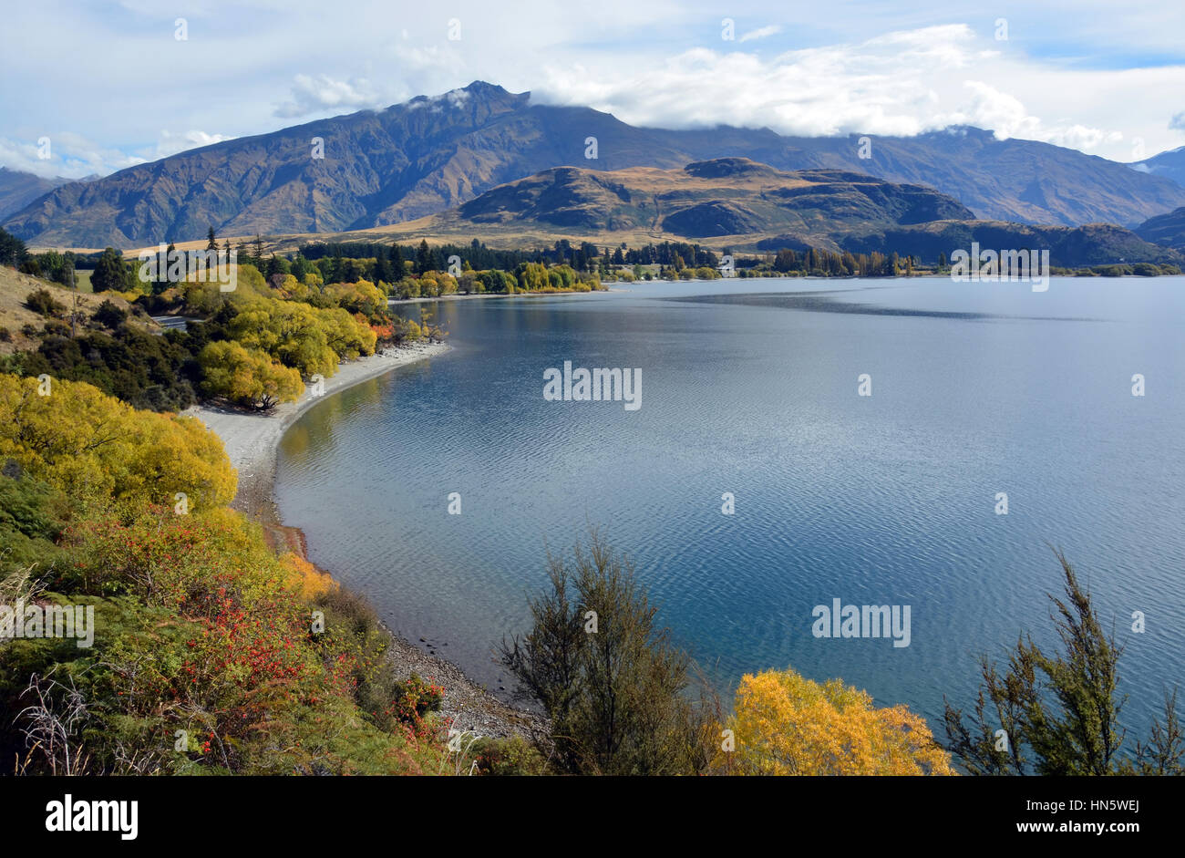 Glendhu Bay, one of New Zealand's most popular Summer holiday destinations in Autumn, Otago New Zealand. Stock Photo