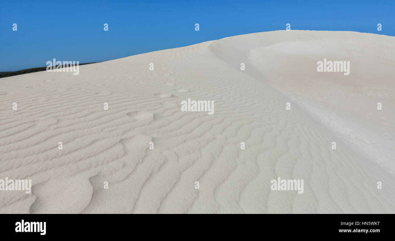 Big white sand dune with footprints Stock Photo