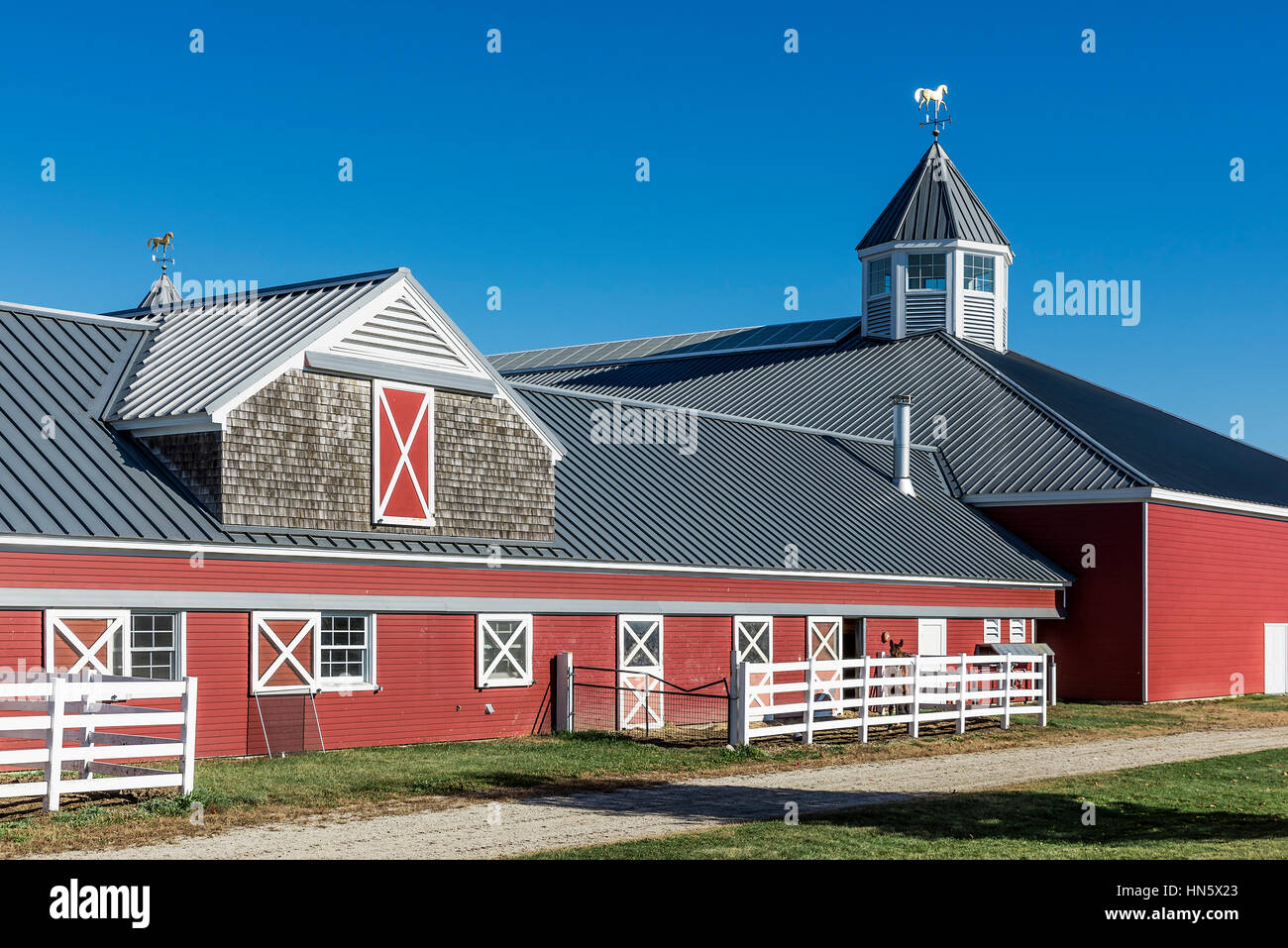 Pineland Farms Equestrian Center barn, New Gloucester, Maine, USA. Stock Photo
