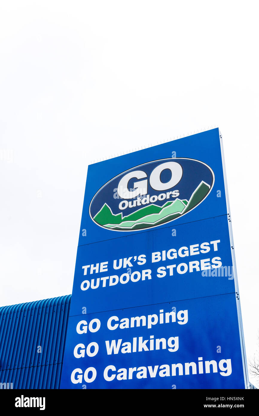 Go outdoors clothing store outdoor store sign on building outdoor supplies UK England Stock Photo
