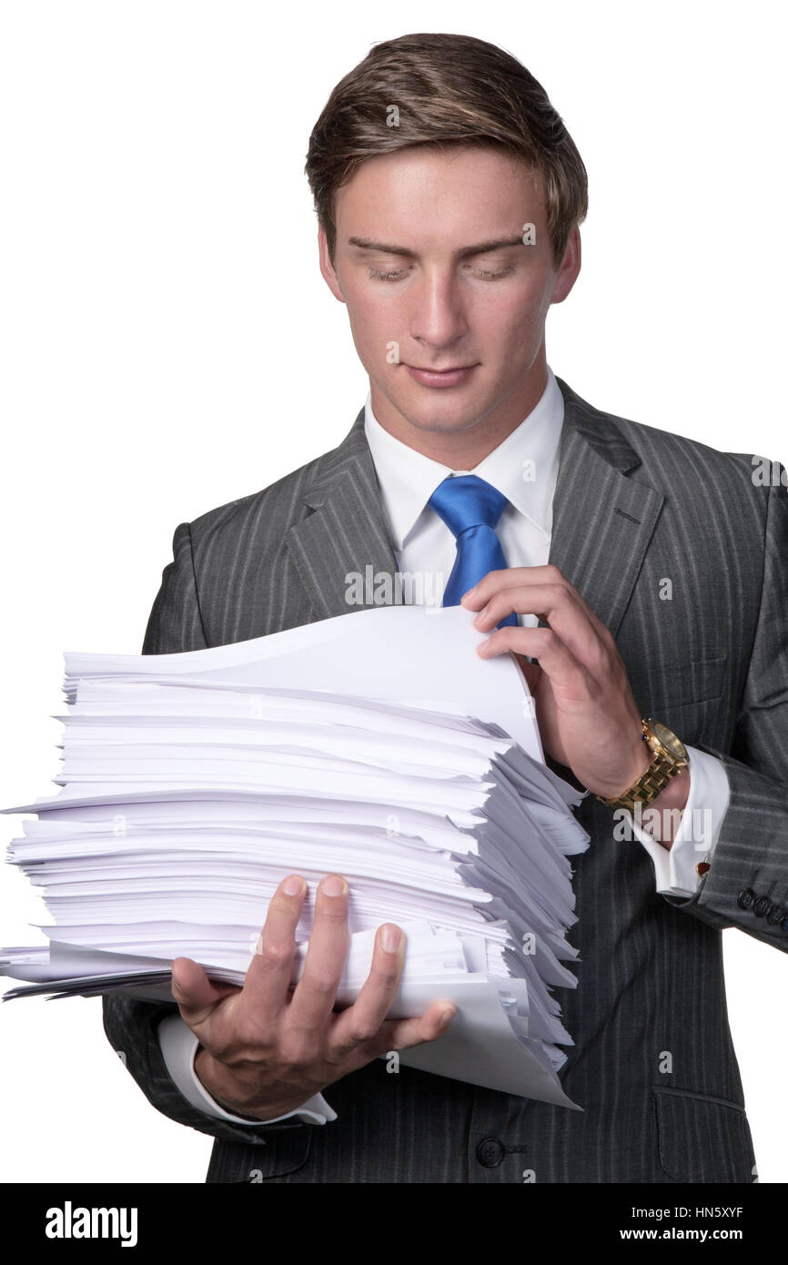 Business Man Holding A Stack Of Paper Work Stock Photo Alamy
